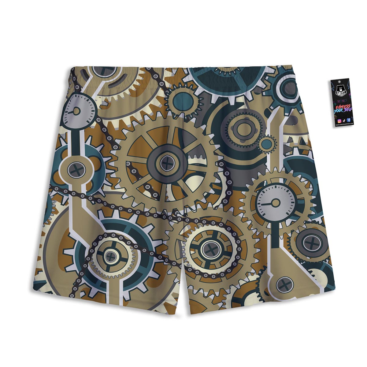 Cogwheels Steampunk Print Mesh Shorts