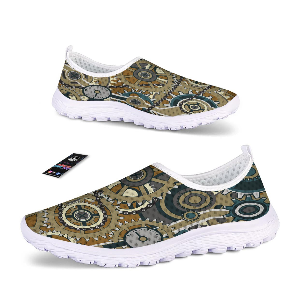 Cogwheels Steampunk Print Nurse Shoes-grizzshop