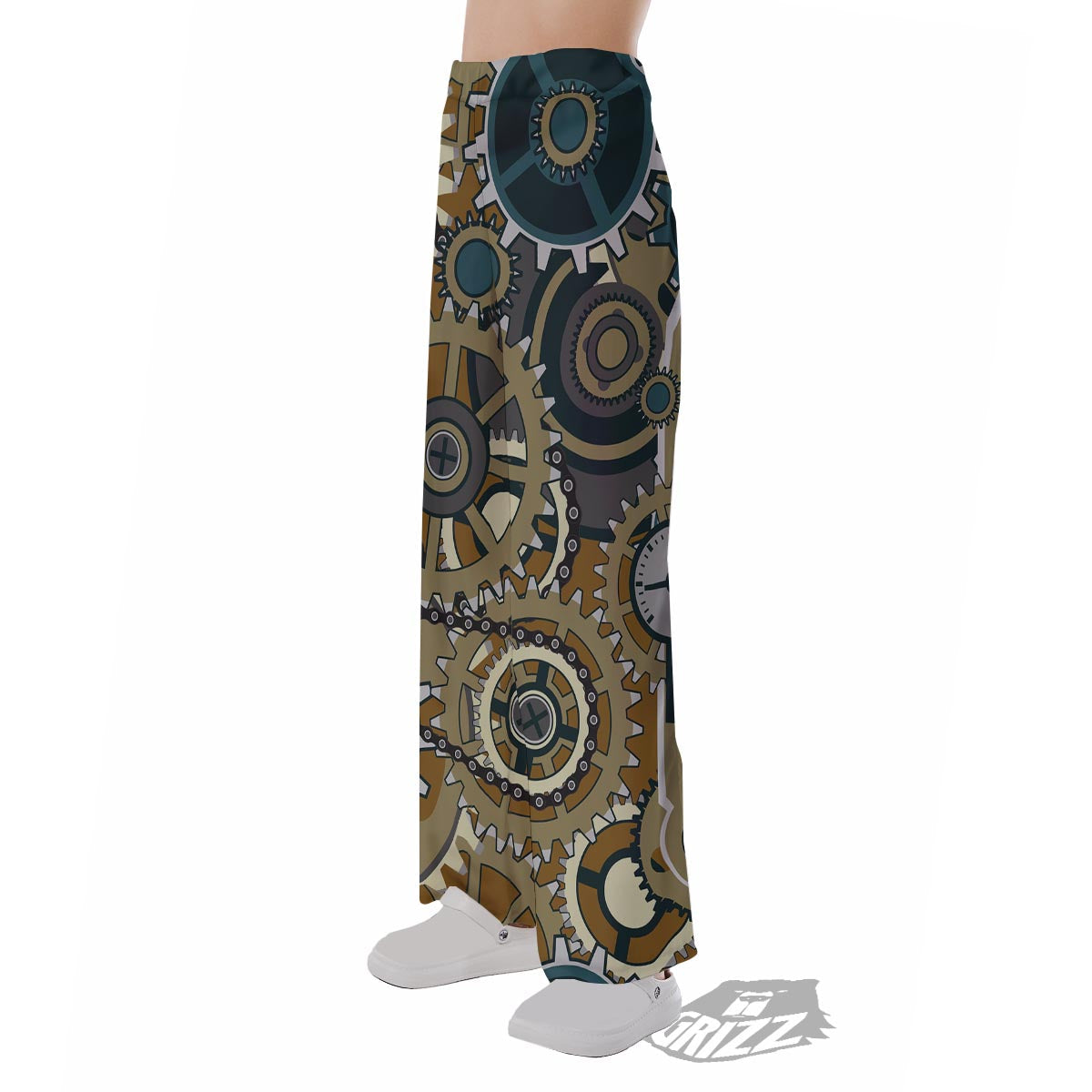 Cogwheels Steampunk Print Pajama Pants-grizzshop