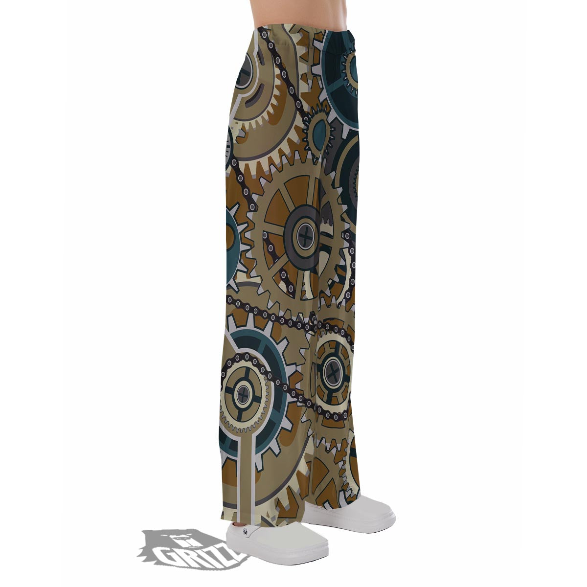 Cogwheels Steampunk Print Pajama Pants-grizzshop