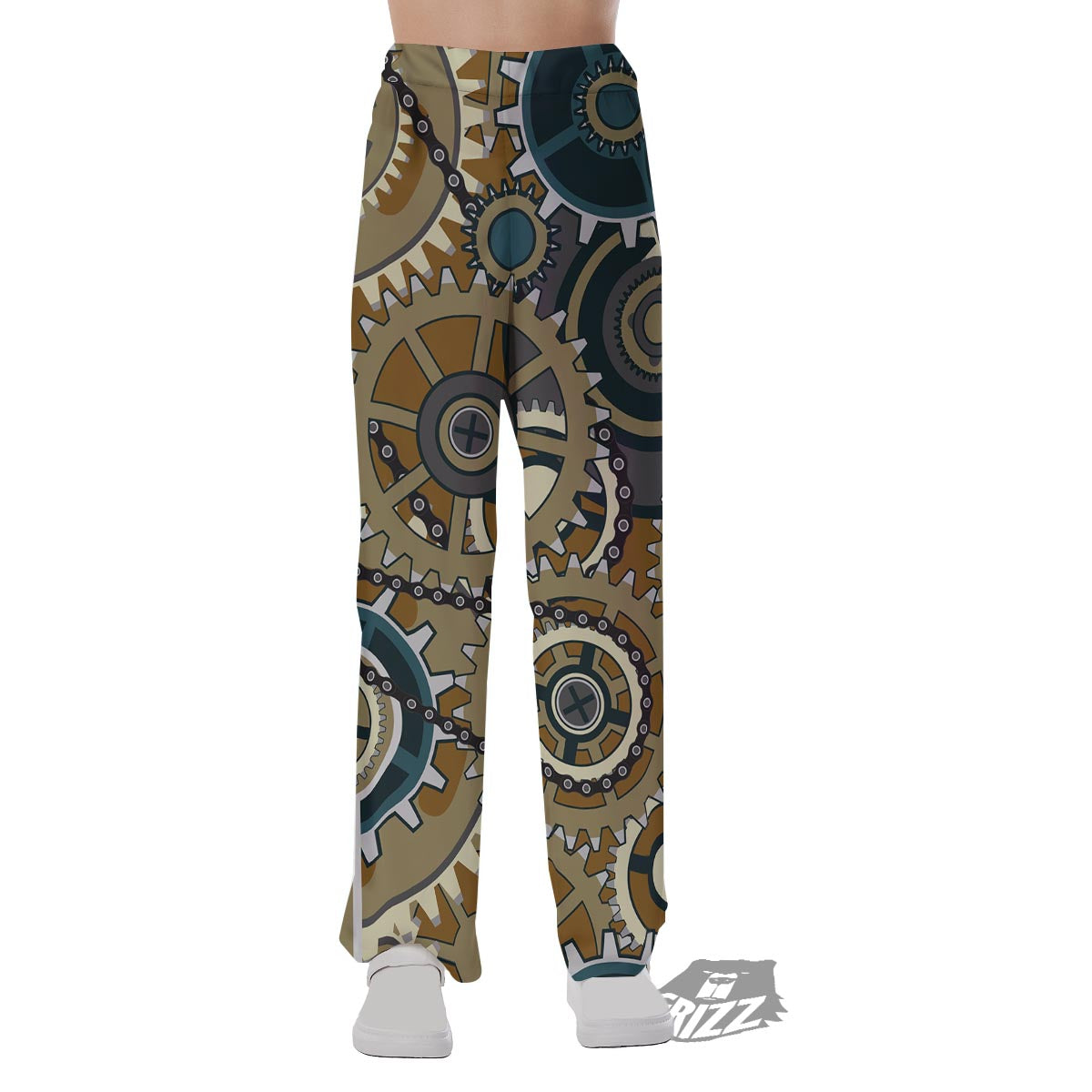 Cogwheels Steampunk Print Pajama Pants-grizzshop