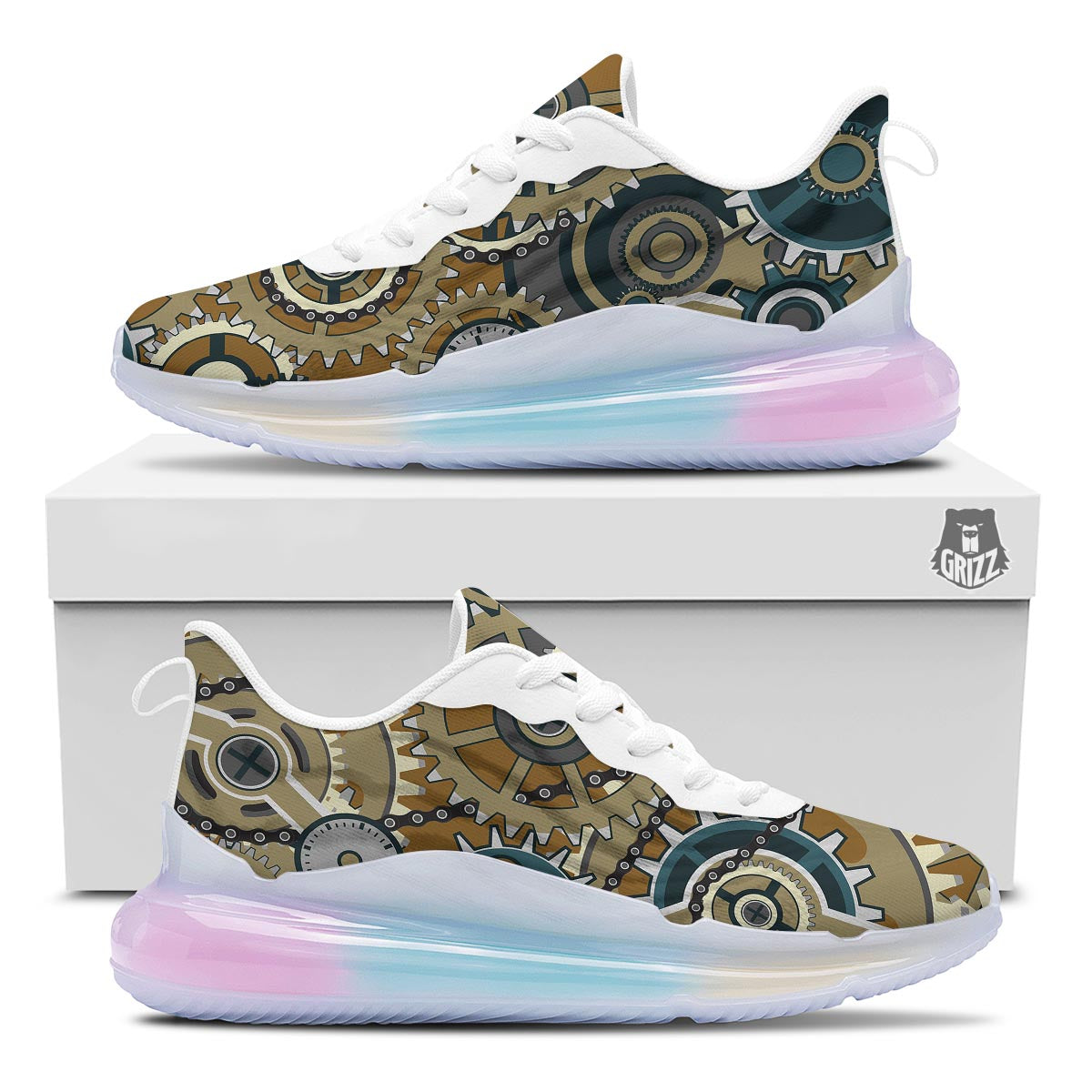 Cogwheels Steampunk Print Running Sneakers-grizzshop