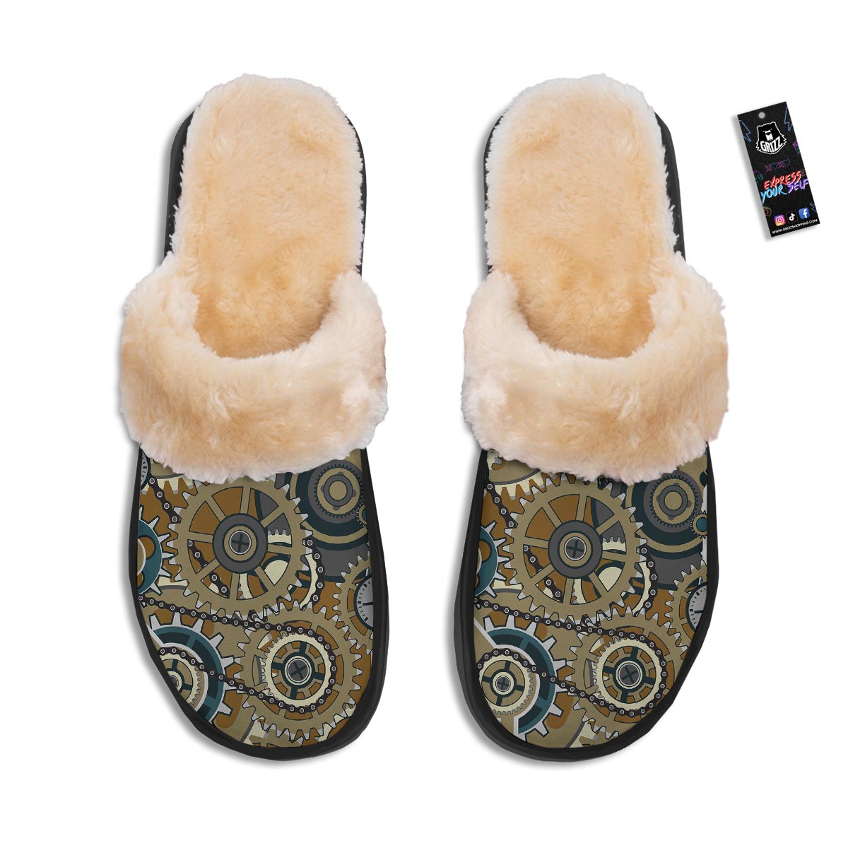 Cogwheels Steampunk Print Slippers-grizzshop