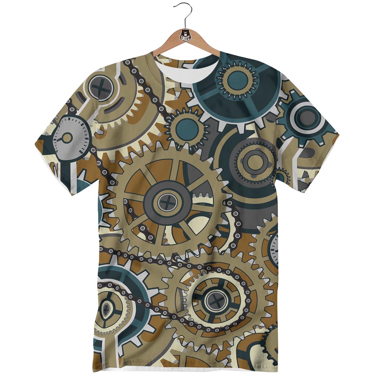 Cogwheels Steampunk Print T-Shirt-grizzshop