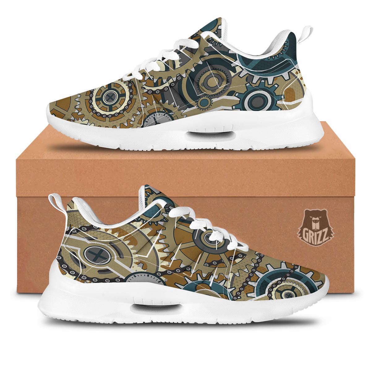 Cogwheels Steampunk Print Tennis Shoes-grizzshop