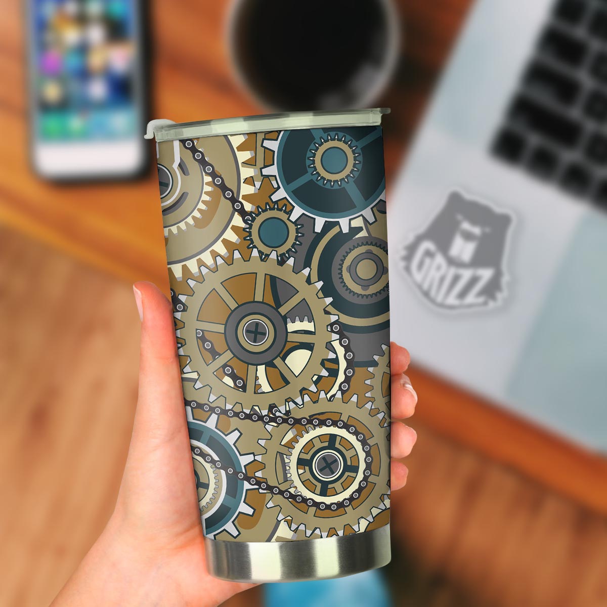 Cogwheels Steampunk Print Tumbler-grizzshop