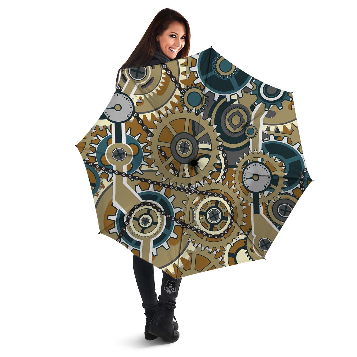 Cogwheels Steampunk Print Umbrella-grizzshop