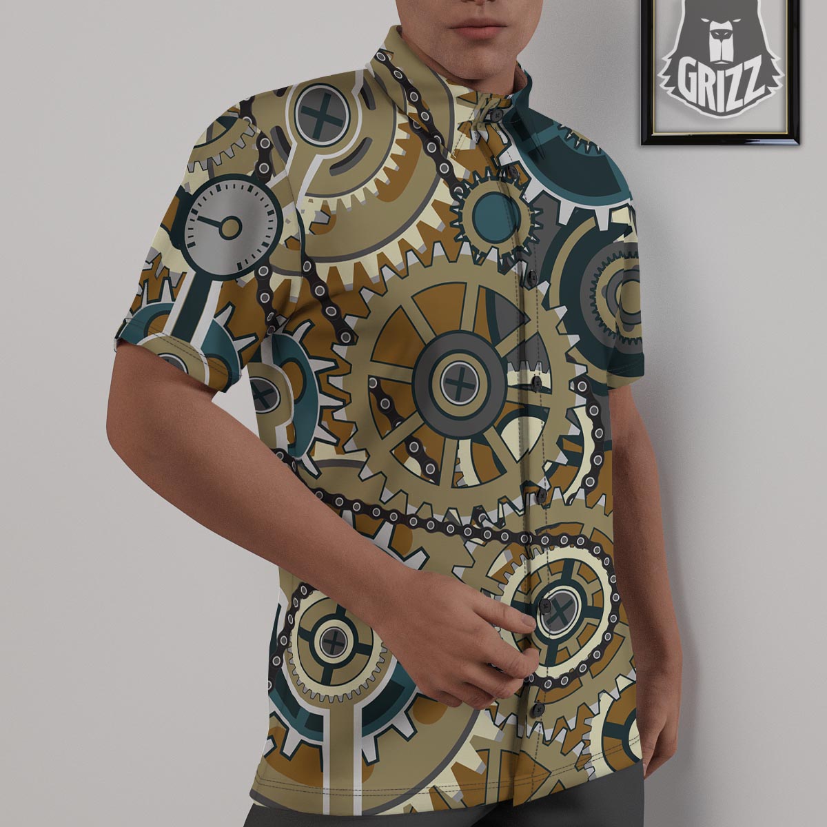 Cogwheels Steampunk Print Untucked Shirts-grizzshop