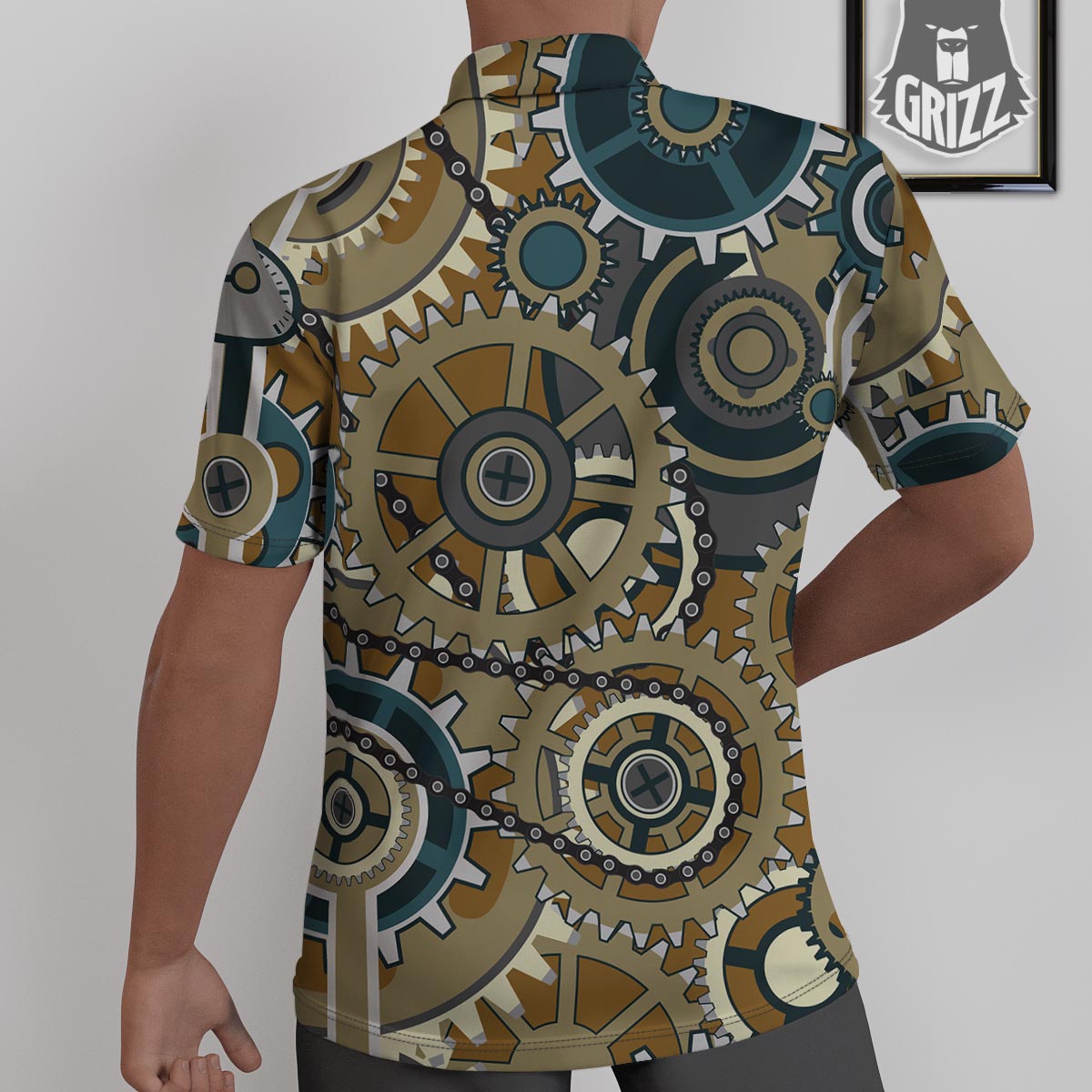 Cogwheels Steampunk Print Untucked Shirts-grizzshop