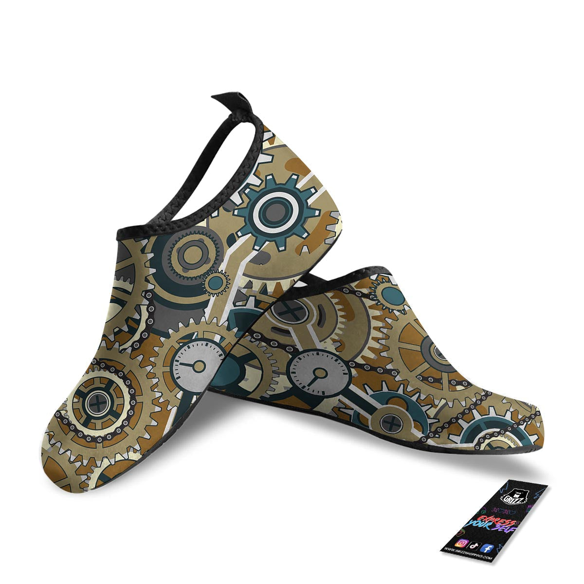 Cogwheels Steampunk Print Water Shoes-grizzshop