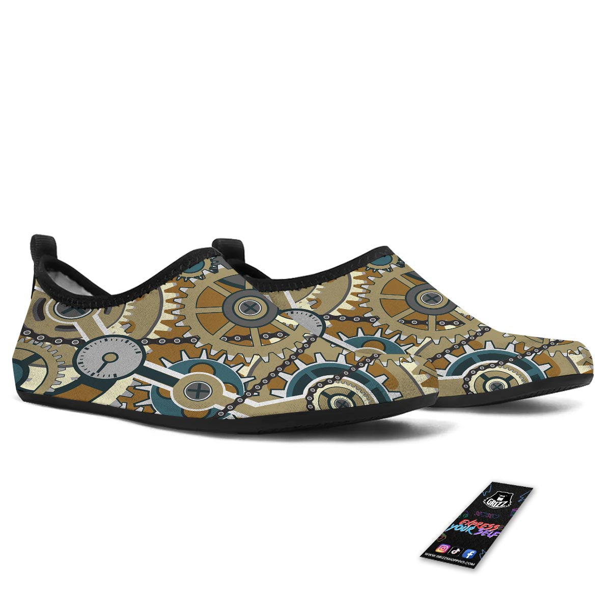 Cogwheels Steampunk Print Water Shoes-grizzshop