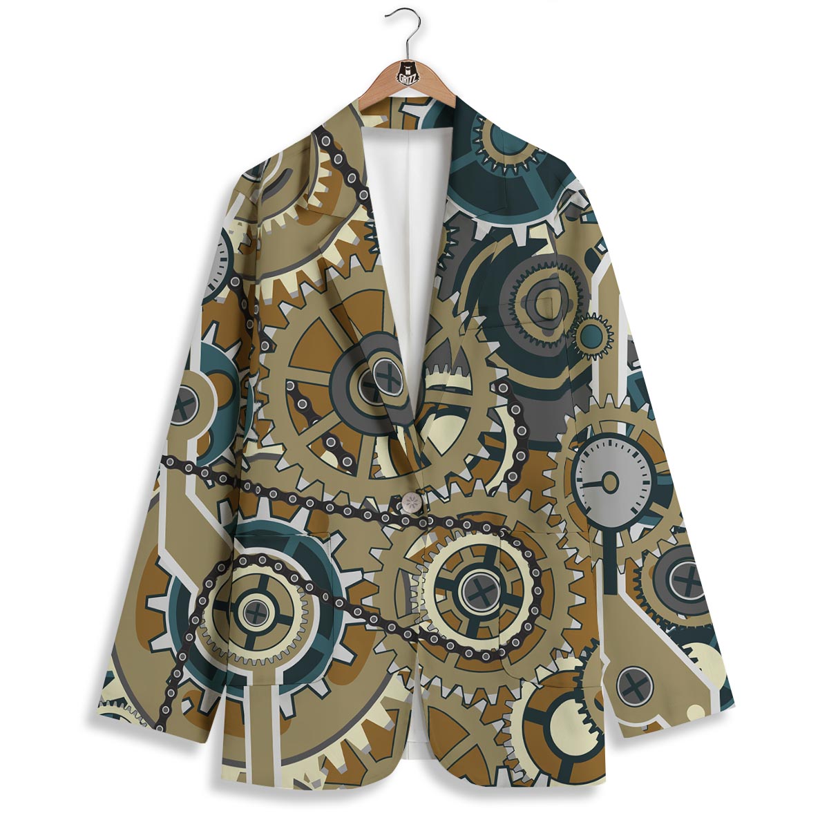 Cogwheels Steampunk Print Women's Blazer-grizzshop