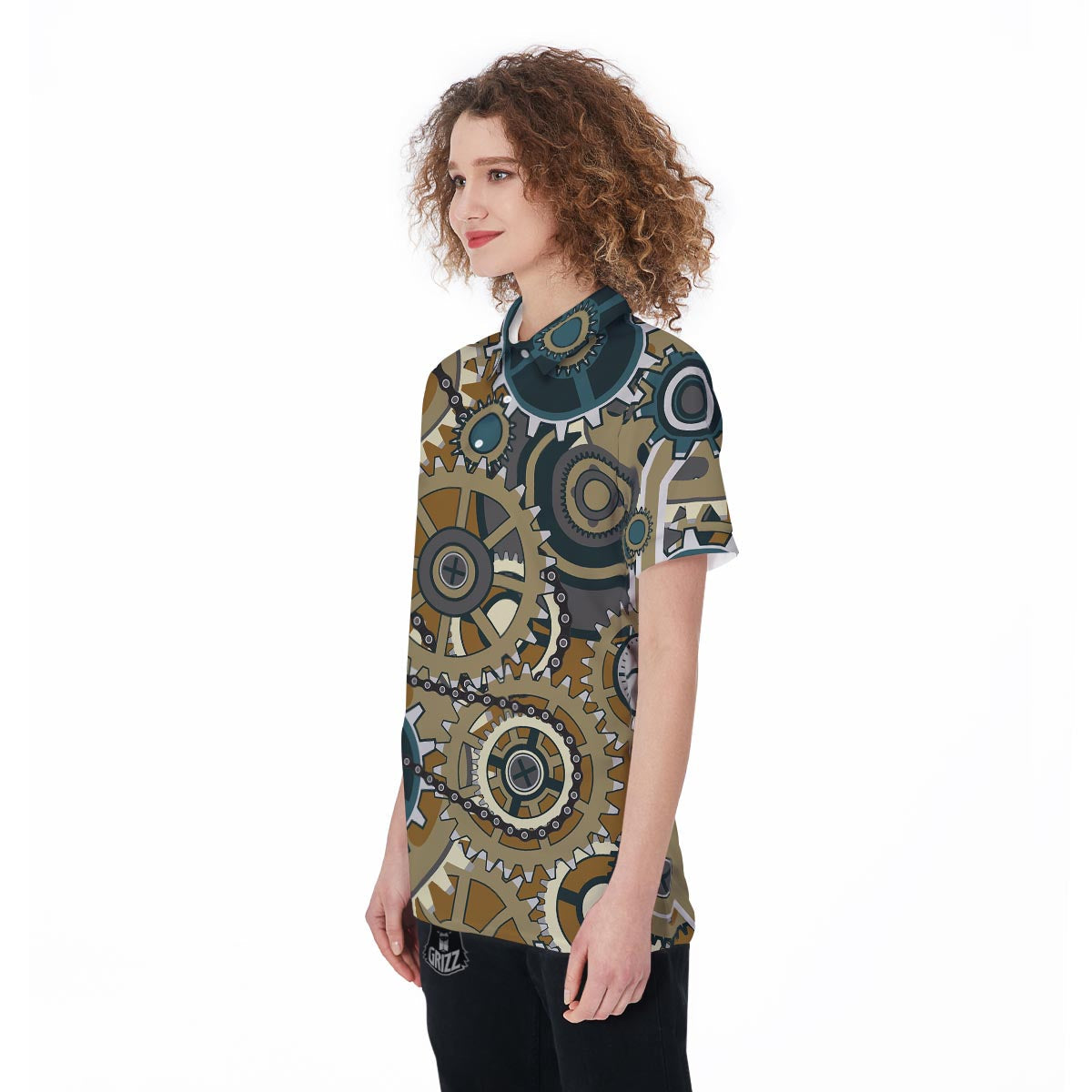 Cogwheels Steampunk Print Women's Golf Shirts-grizzshop