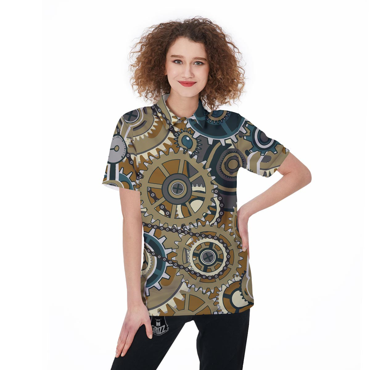 Cogwheels Steampunk Print Women's Golf Shirts-grizzshop