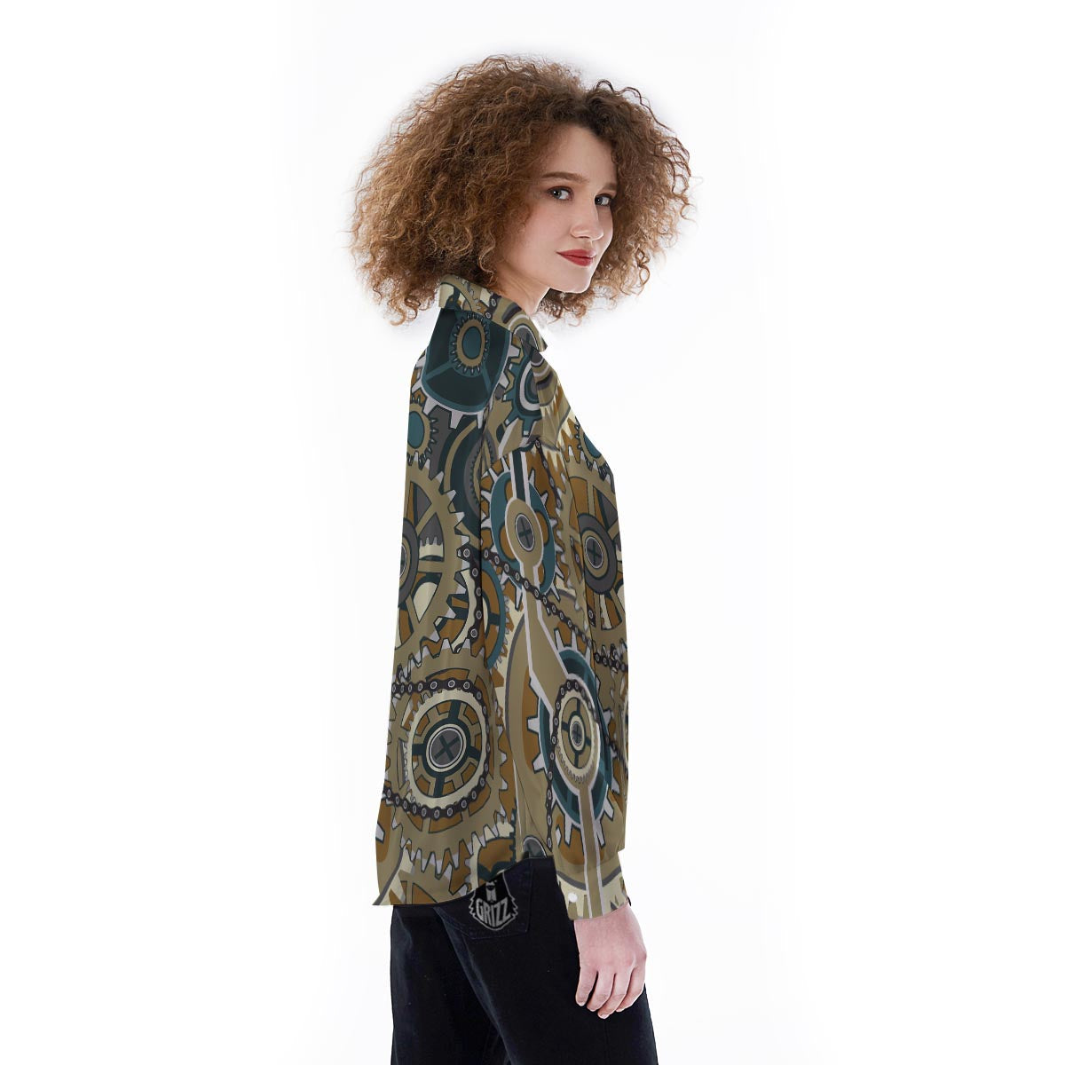 Cogwheels Steampunk Print Women's Long Sleeve Shirts-grizzshop