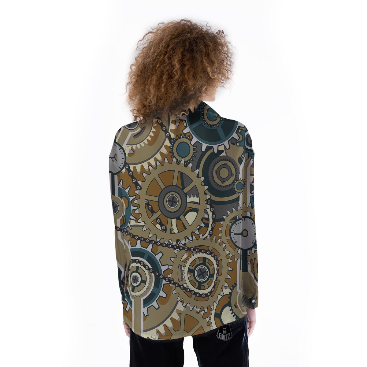 Cogwheels Steampunk Print Women's Long Sleeve Shirts-grizzshop