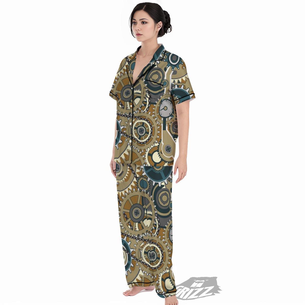 Cogwheels Steampunk Print Women's Pajamas Set-grizzshop