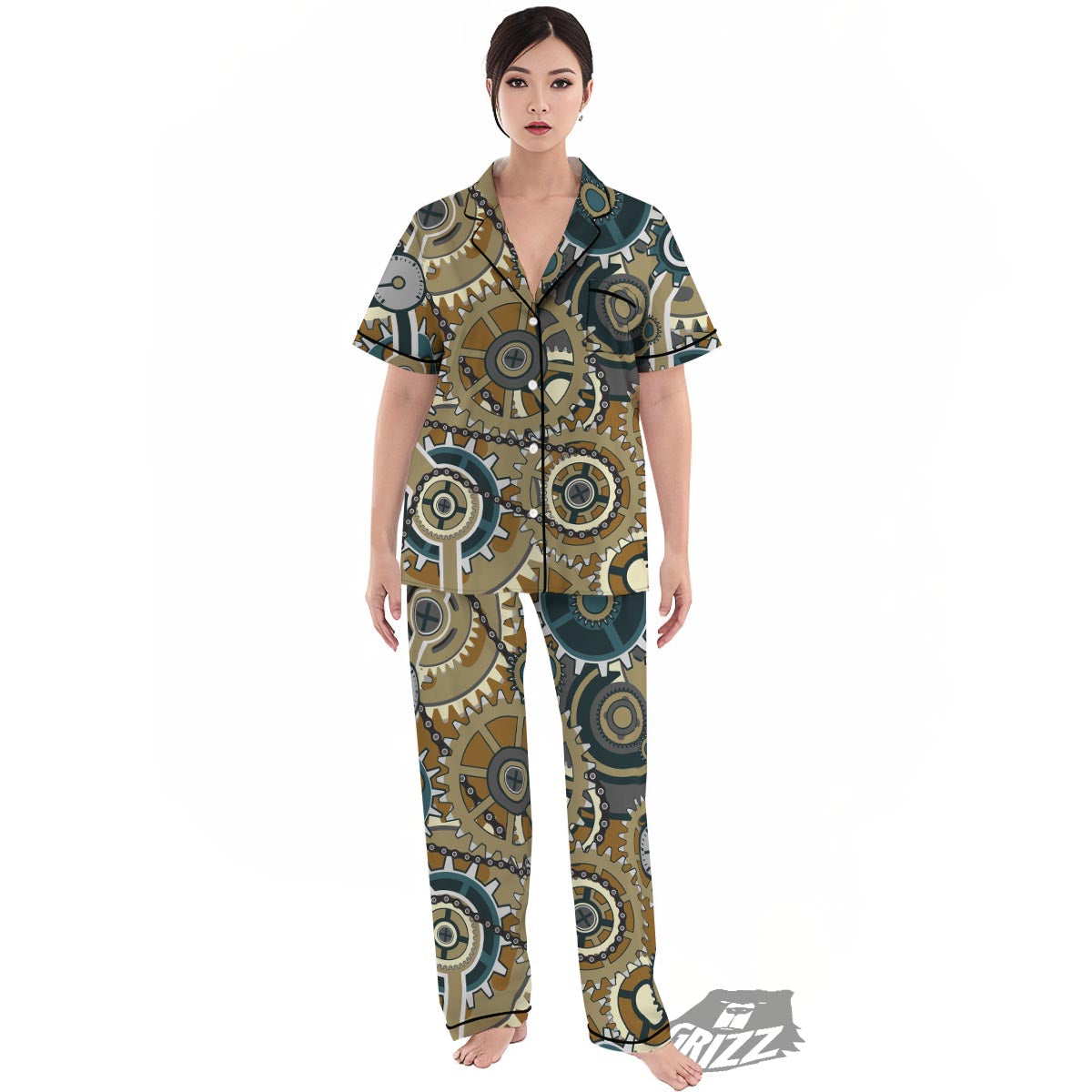 Cogwheels Steampunk Print Women's Pajamas Set-grizzshop