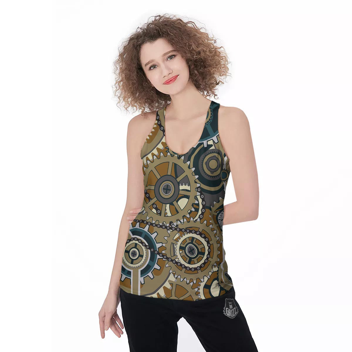Cogwheels Steampunk Print Women's Racerback Tank Top-grizzshop