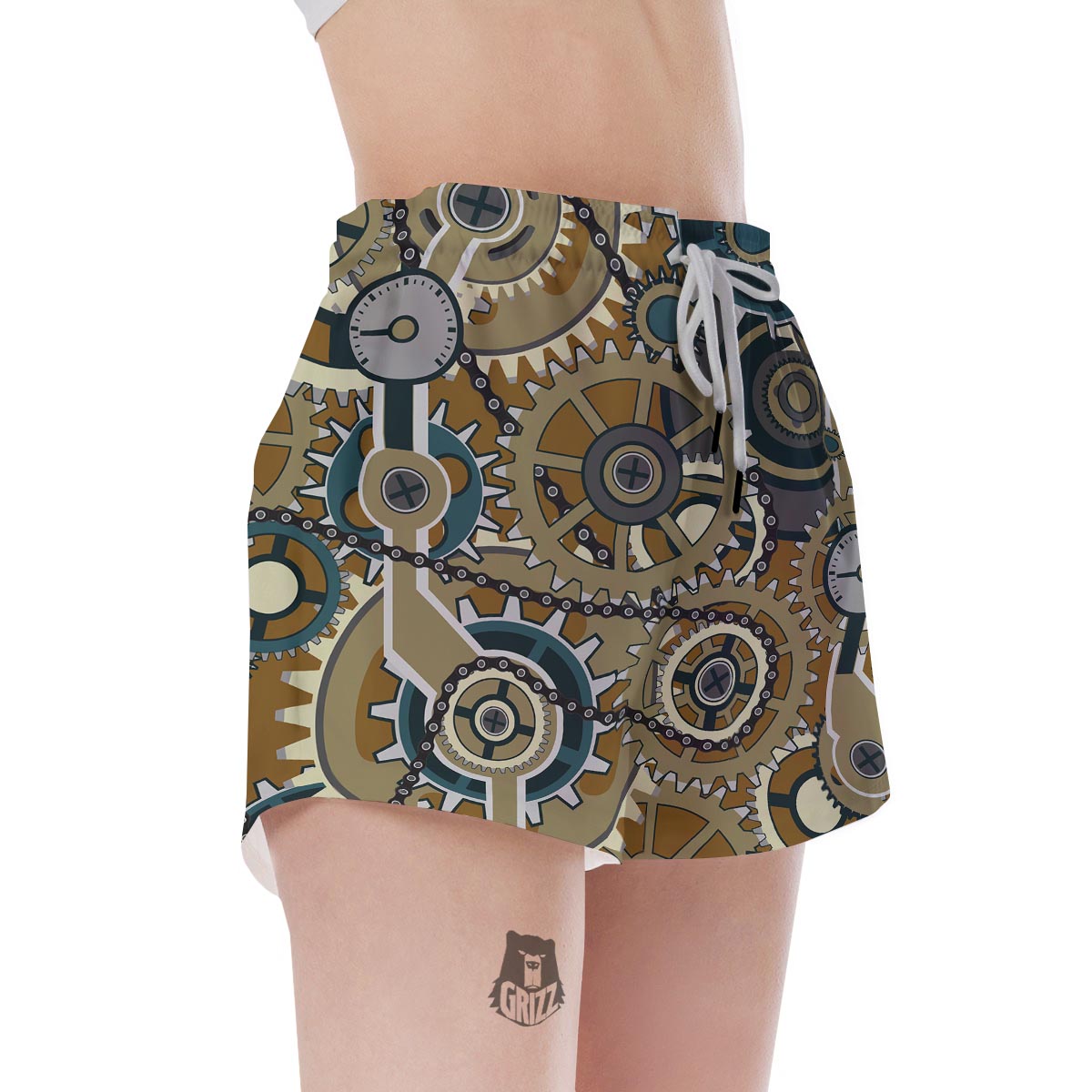 Cogwheels Steampunk Print Women's Shorts-grizzshop