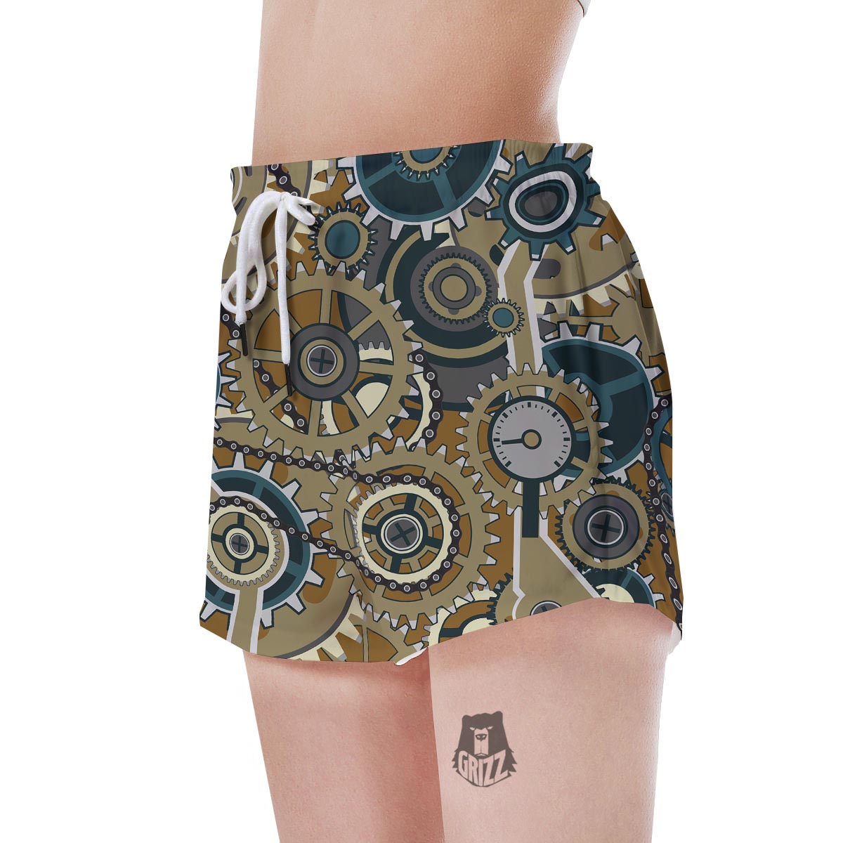 Cogwheels Steampunk Print Women's Shorts-grizzshop