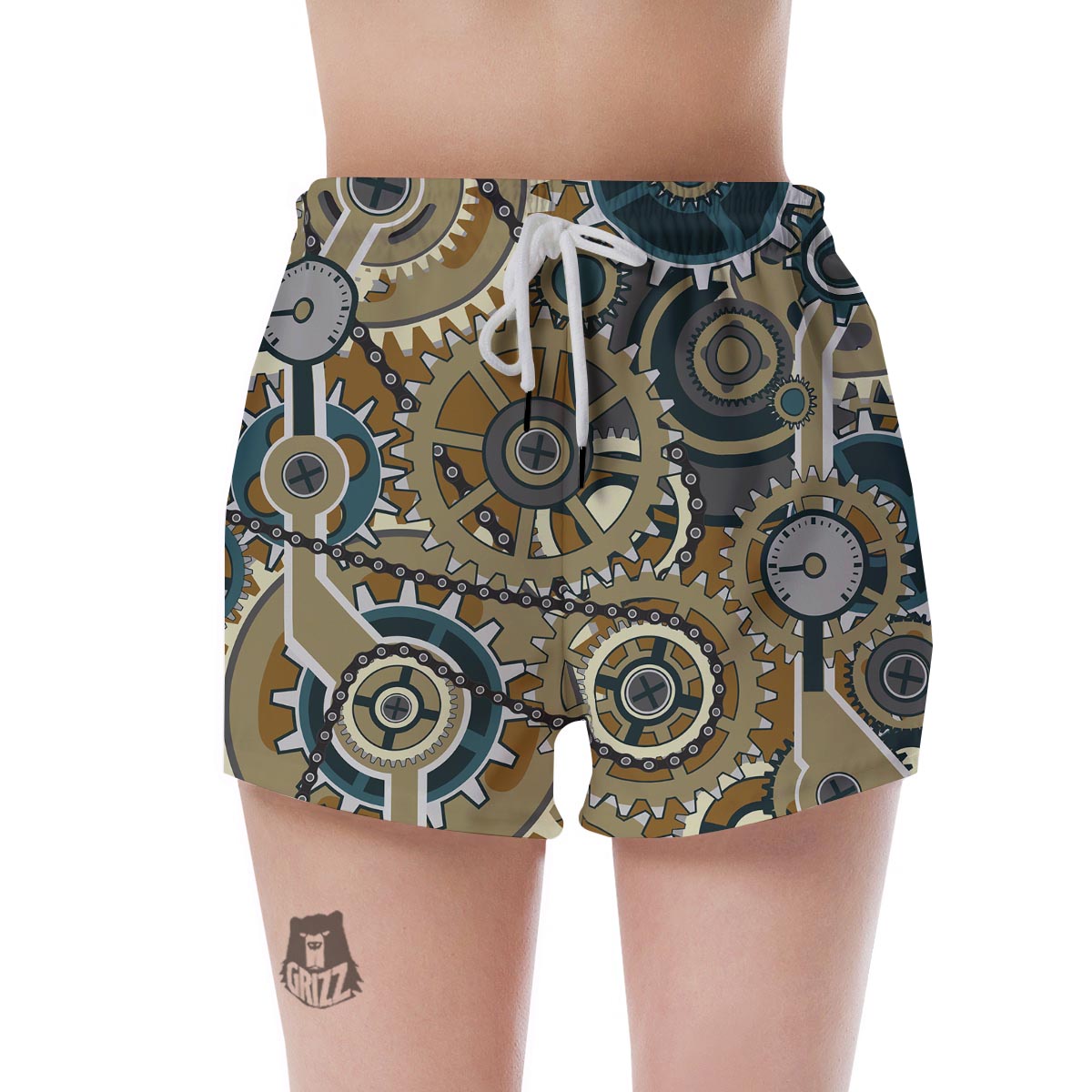 Cogwheels Steampunk Print Women's Shorts-grizzshop