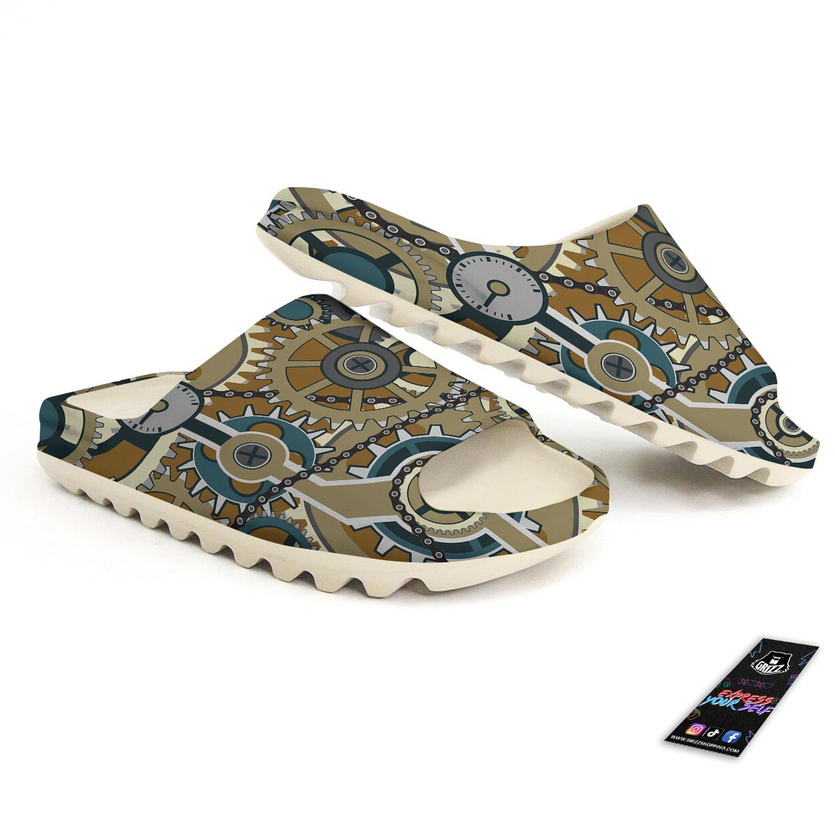 Cogwheels Steampunk Print Sandals-grizzshop