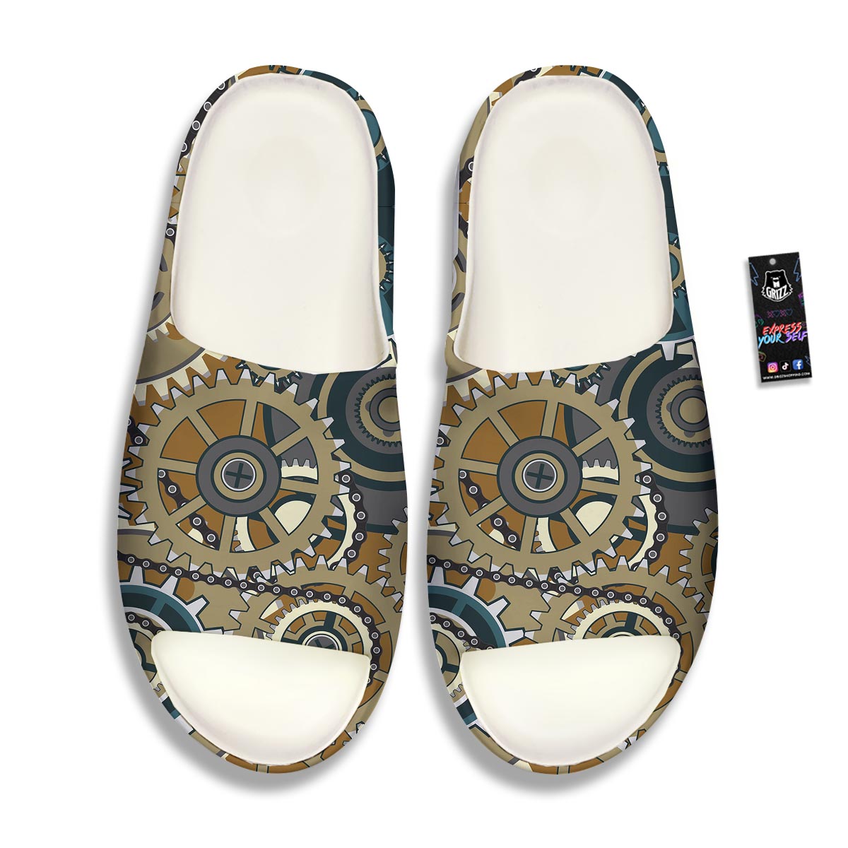 Cogwheels Steampunk Print Sandals-grizzshop