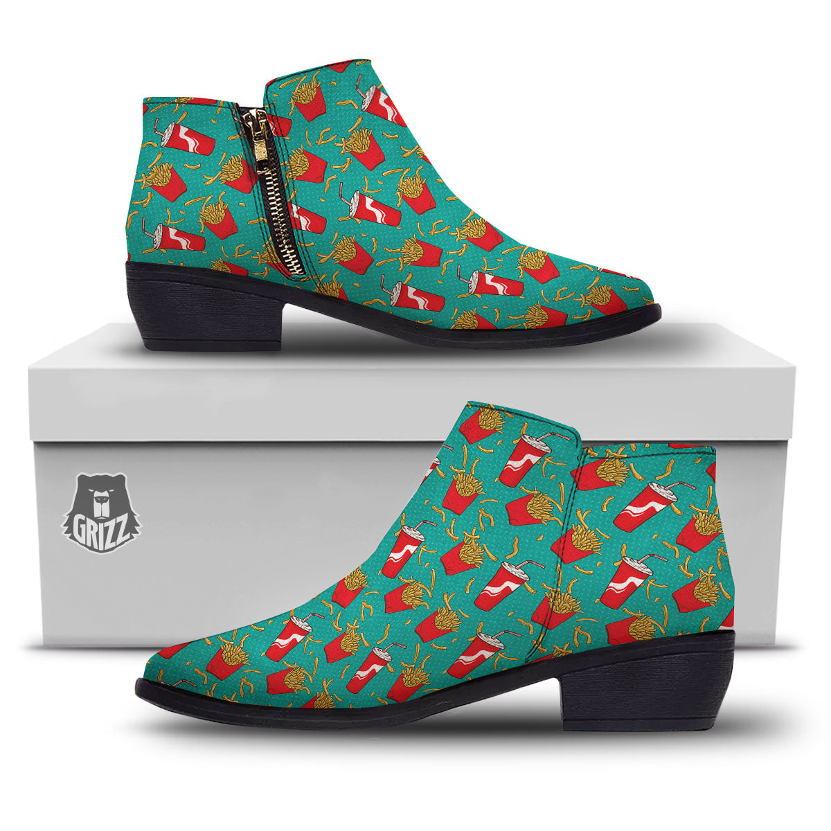 Cola And French Fries Print Pattern Ankle Boots-grizzshop