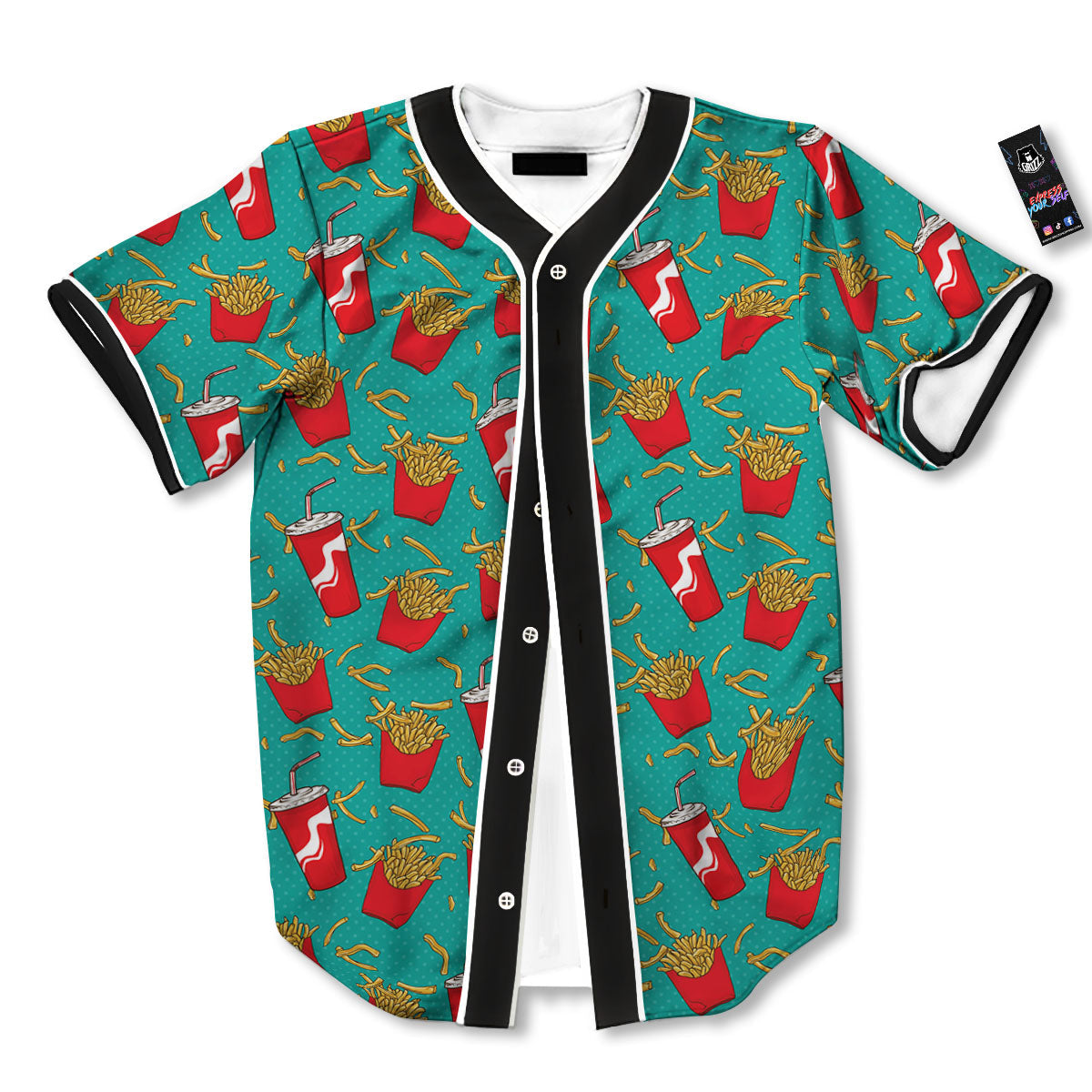 Cola And French Fries Print Pattern Baseball Jersey-grizzshop