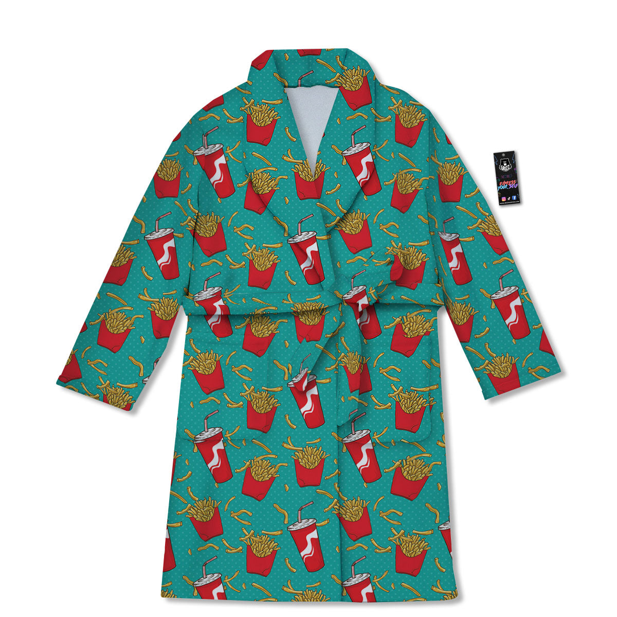 Cola And French Fries Print Pattern Bathrobe-grizzshop
