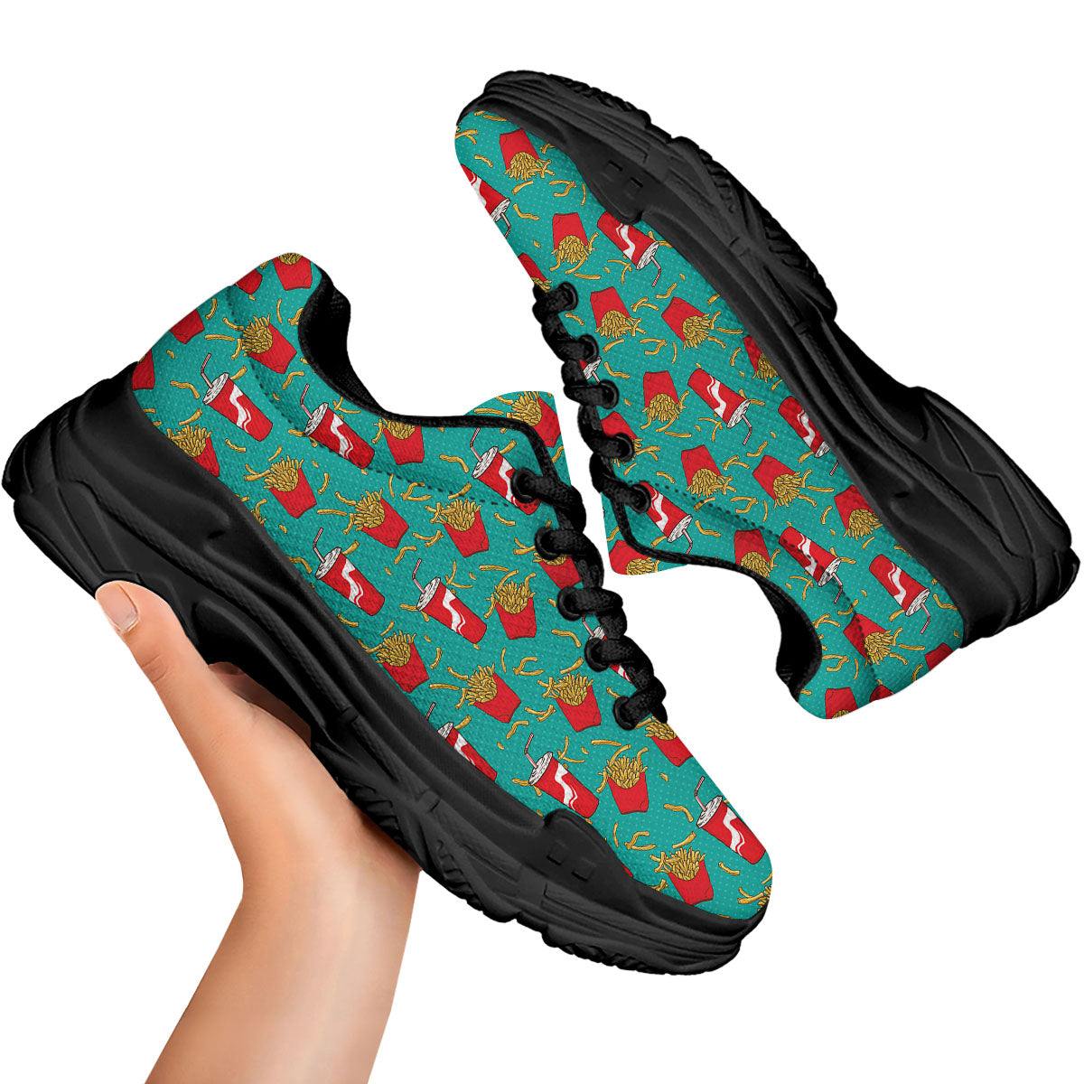 Cola And French Fries Print Pattern Black Chunky Shoes-grizzshop