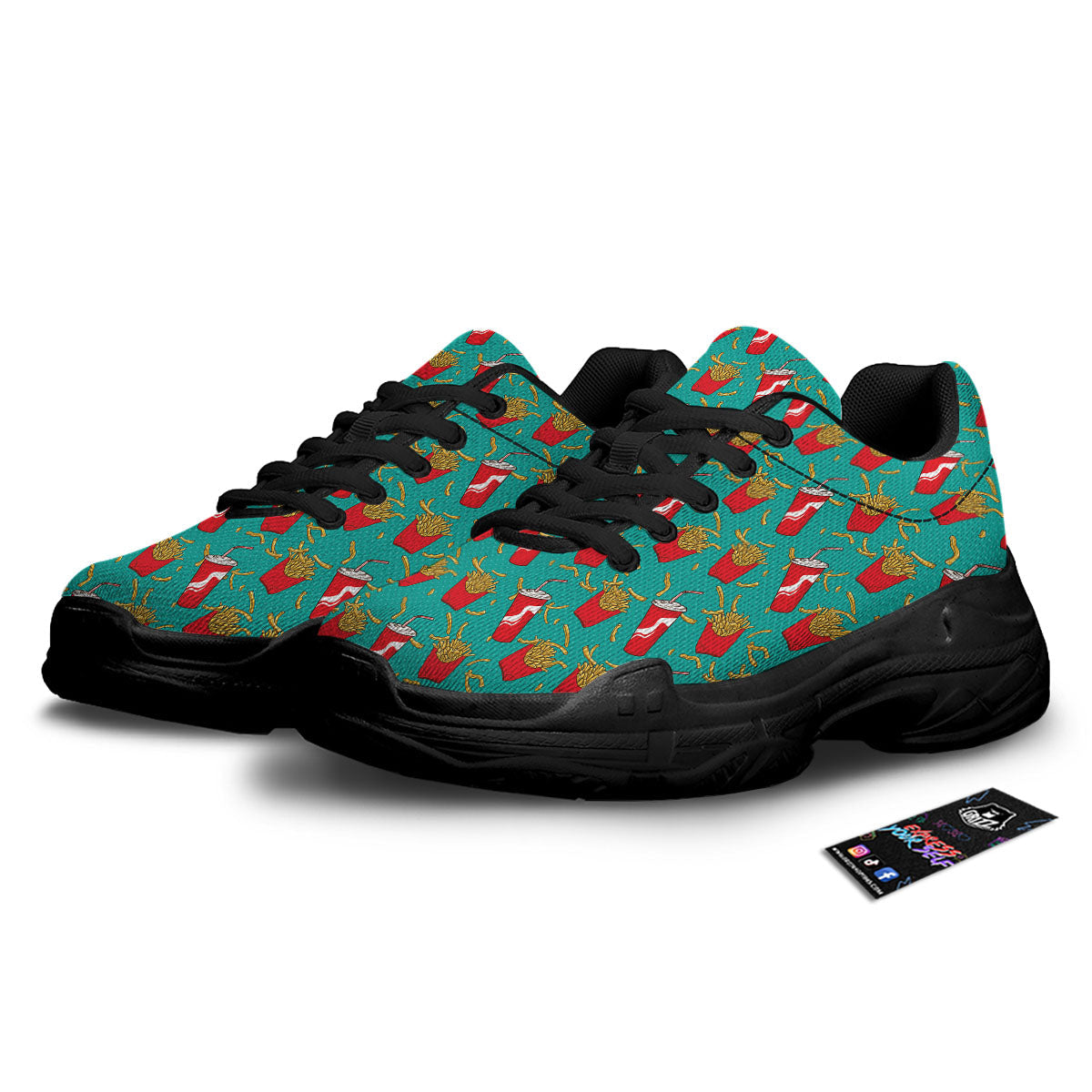 Cola And French Fries Print Pattern Black Chunky Shoes-grizzshop