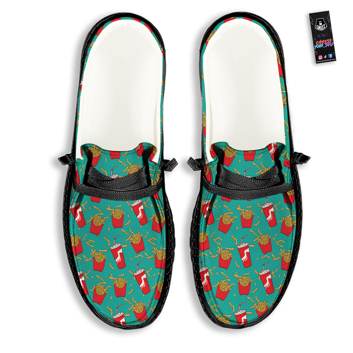 Cola And French Fries Print Pattern Black Loafers-grizzshop