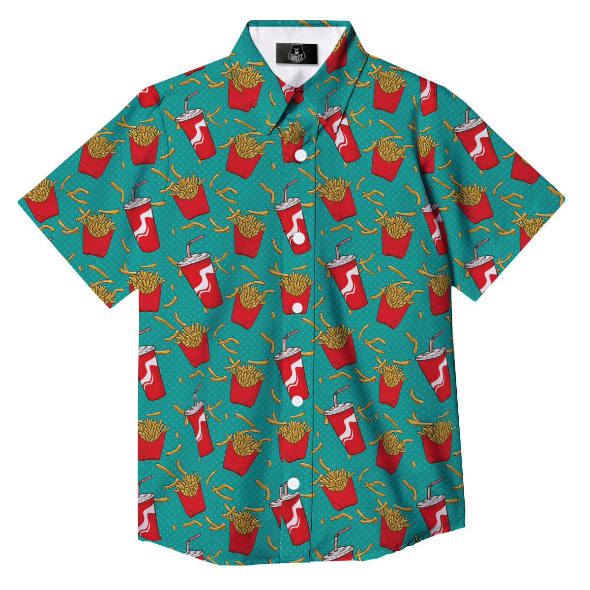 Cola And French Fries Print Pattern Button Up Shirt-grizzshop