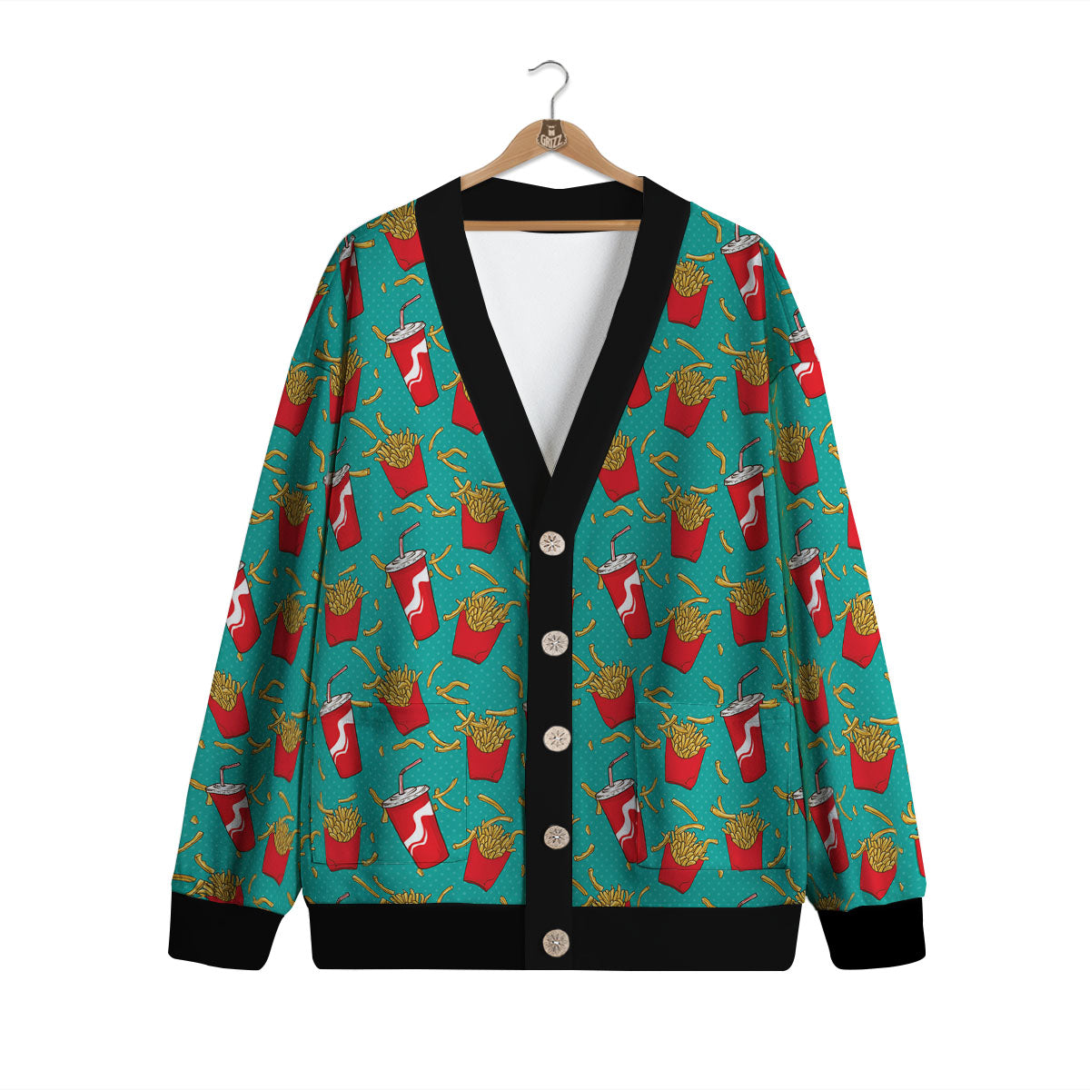 Cola And French Fries Print Pattern Cardigan-grizzshop