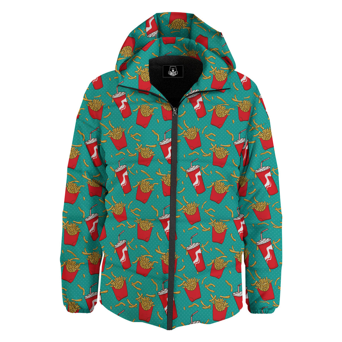 Cola And French Fries Print Pattern Down Jacket-grizzshop