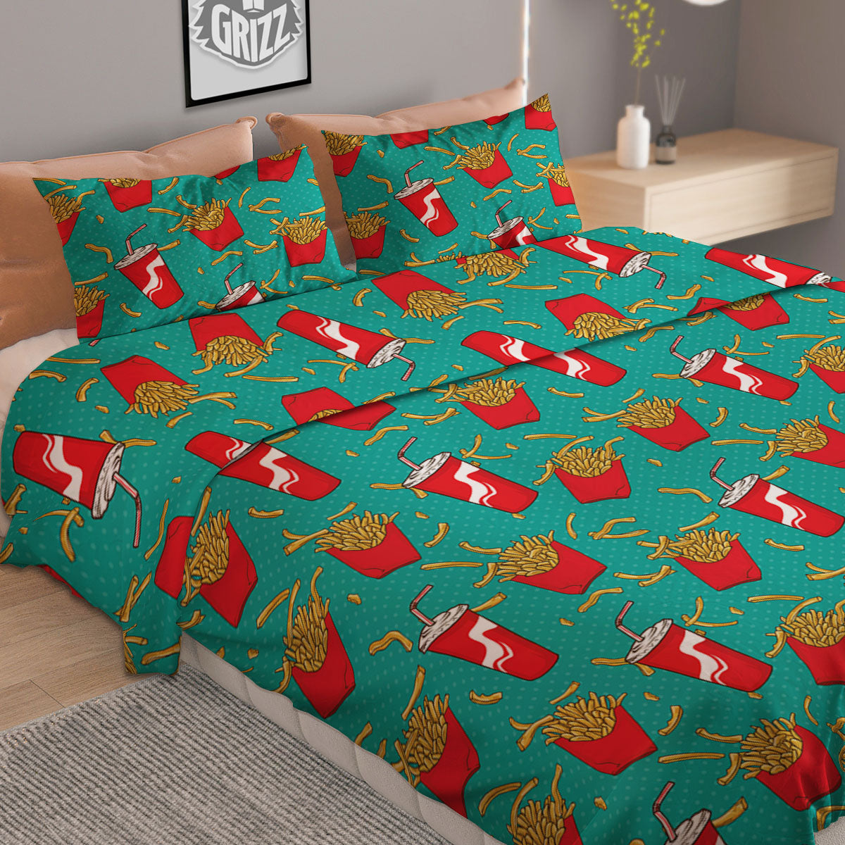 Cola And French Fries Print Pattern Duvet Cover Bedding Set