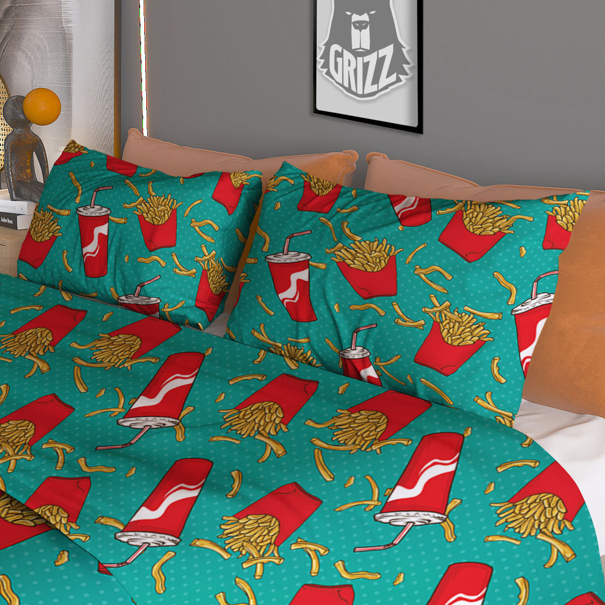 Cola And French Fries Print Pattern Duvet Cover Bedding Set