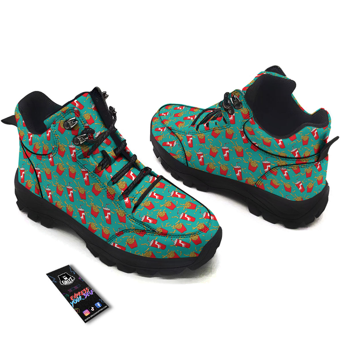 Cola And French Fries Print Pattern Hiking Shoes-grizzshop