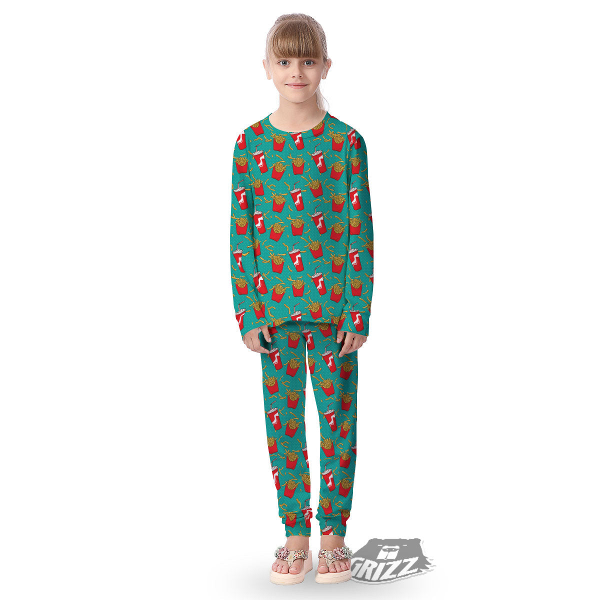 Cola And French Fries Print Pattern Kid's Pajamas-grizzshop