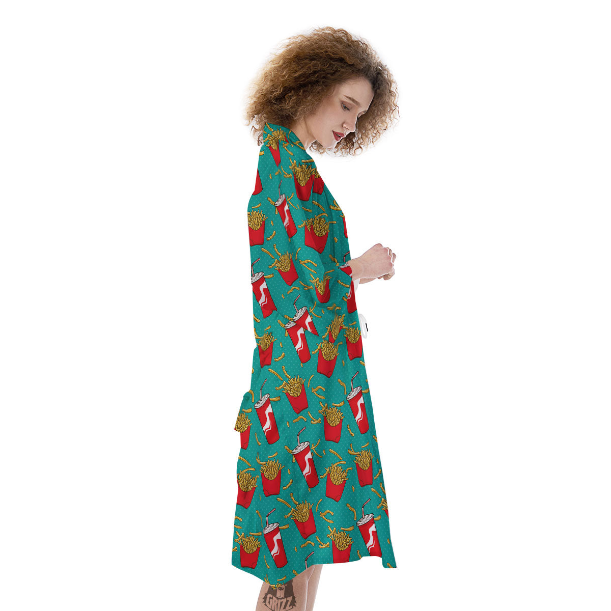 Cola And French Fries Print Pattern Kimono-grizzshop