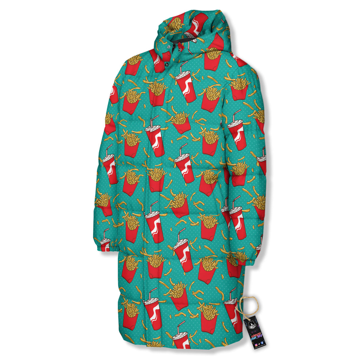 Cola And French Fries Print Pattern Long Down Jacket-grizzshop