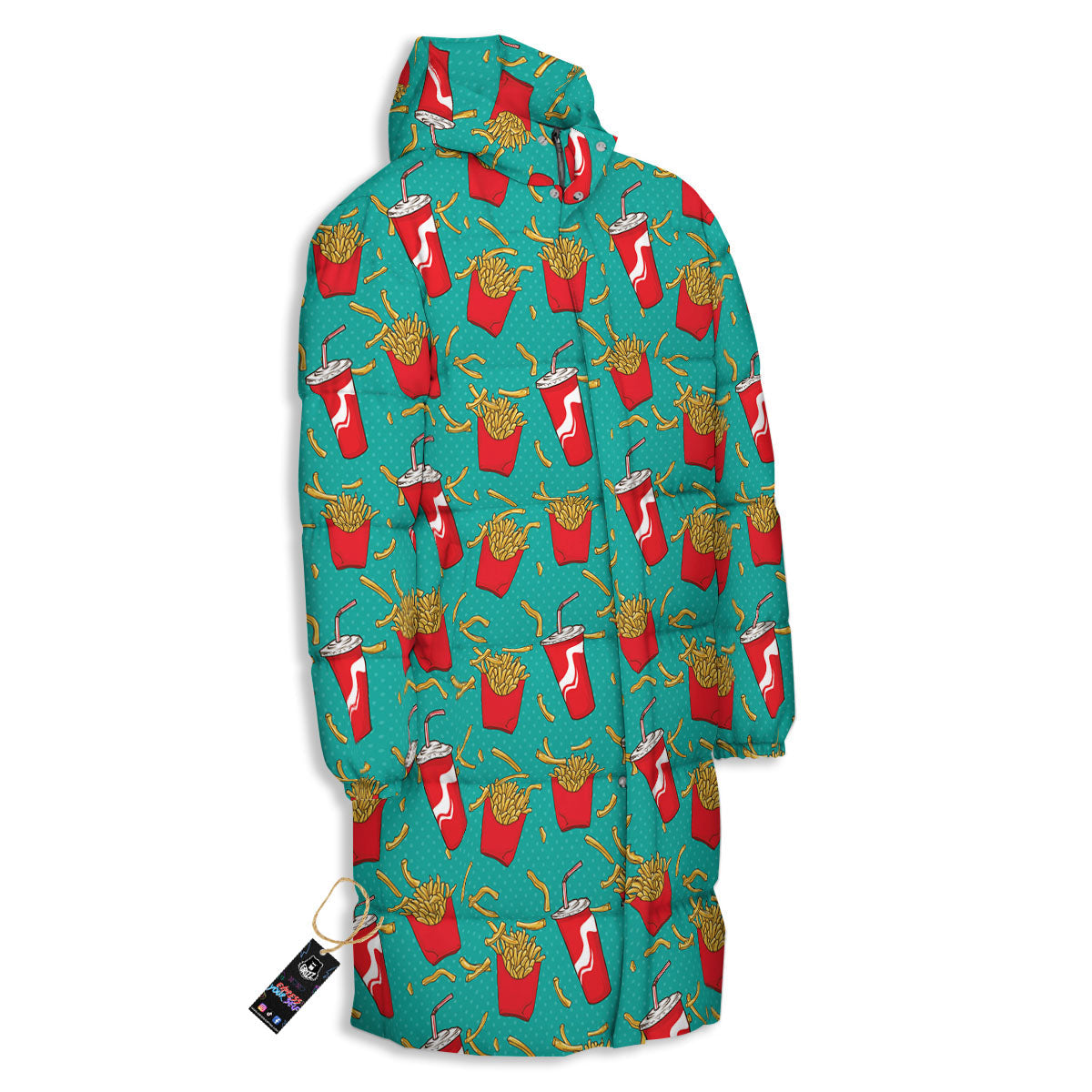Cola And French Fries Print Pattern Long Down Jacket-grizzshop