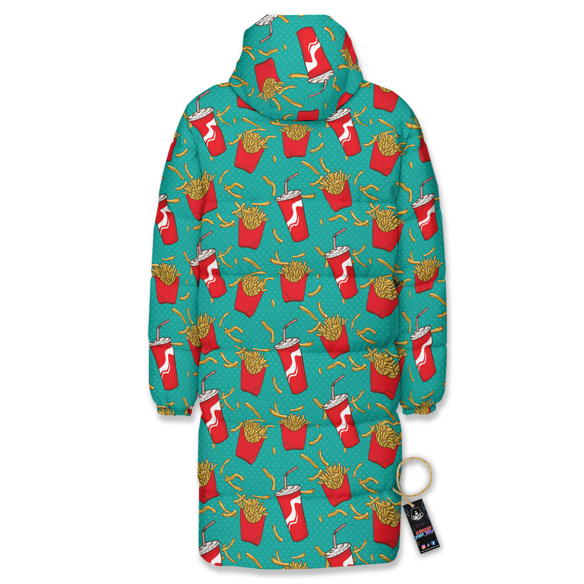 Cola And French Fries Print Pattern Long Down Jacket-grizzshop