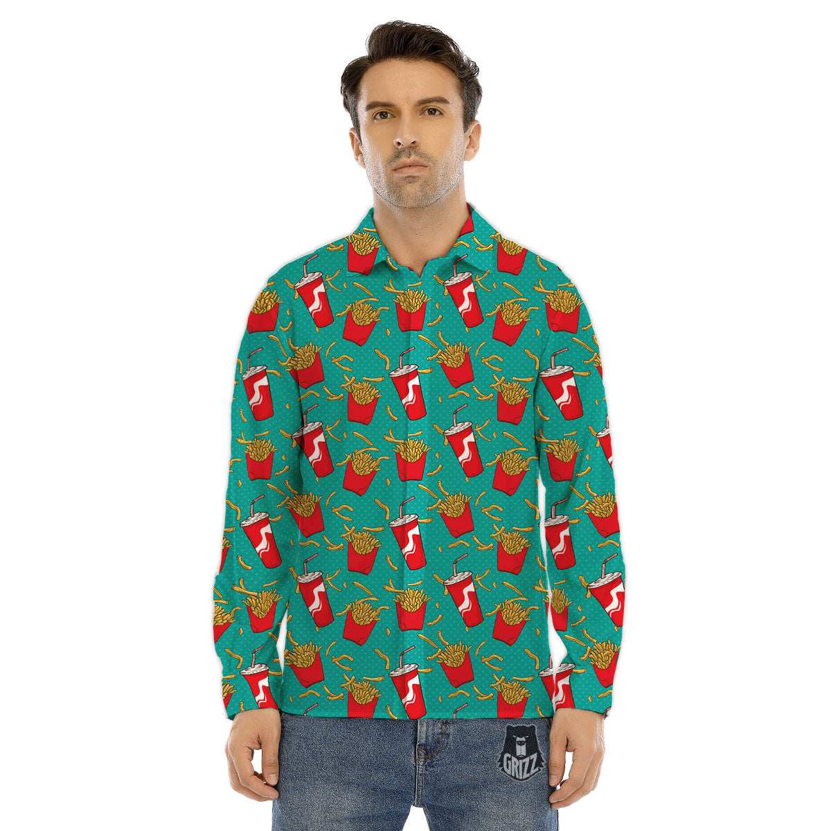 Cola And French Fries Print Pattern Men's Dress Shirts-grizzshop
