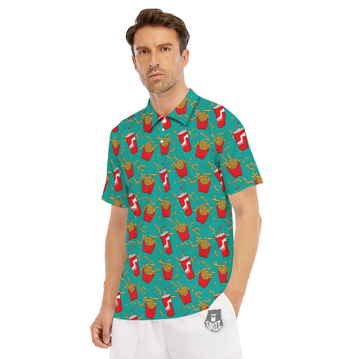 Cola And French Fries Print Pattern Men's Golf Shirts-grizzshop