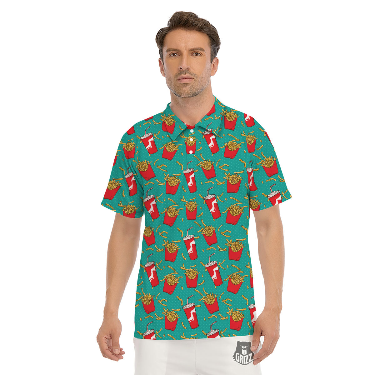 Cola And French Fries Print Pattern Men's Golf Shirts-grizzshop