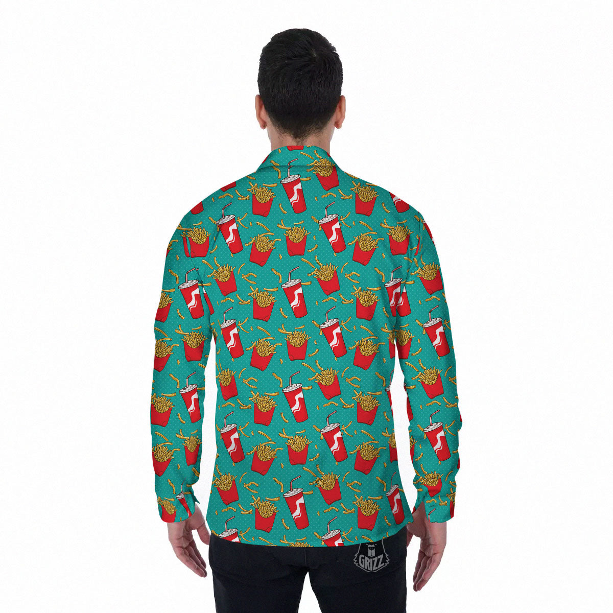 Cola And French Fries Print Pattern Men's Long Sleeve Shirts-grizzshop