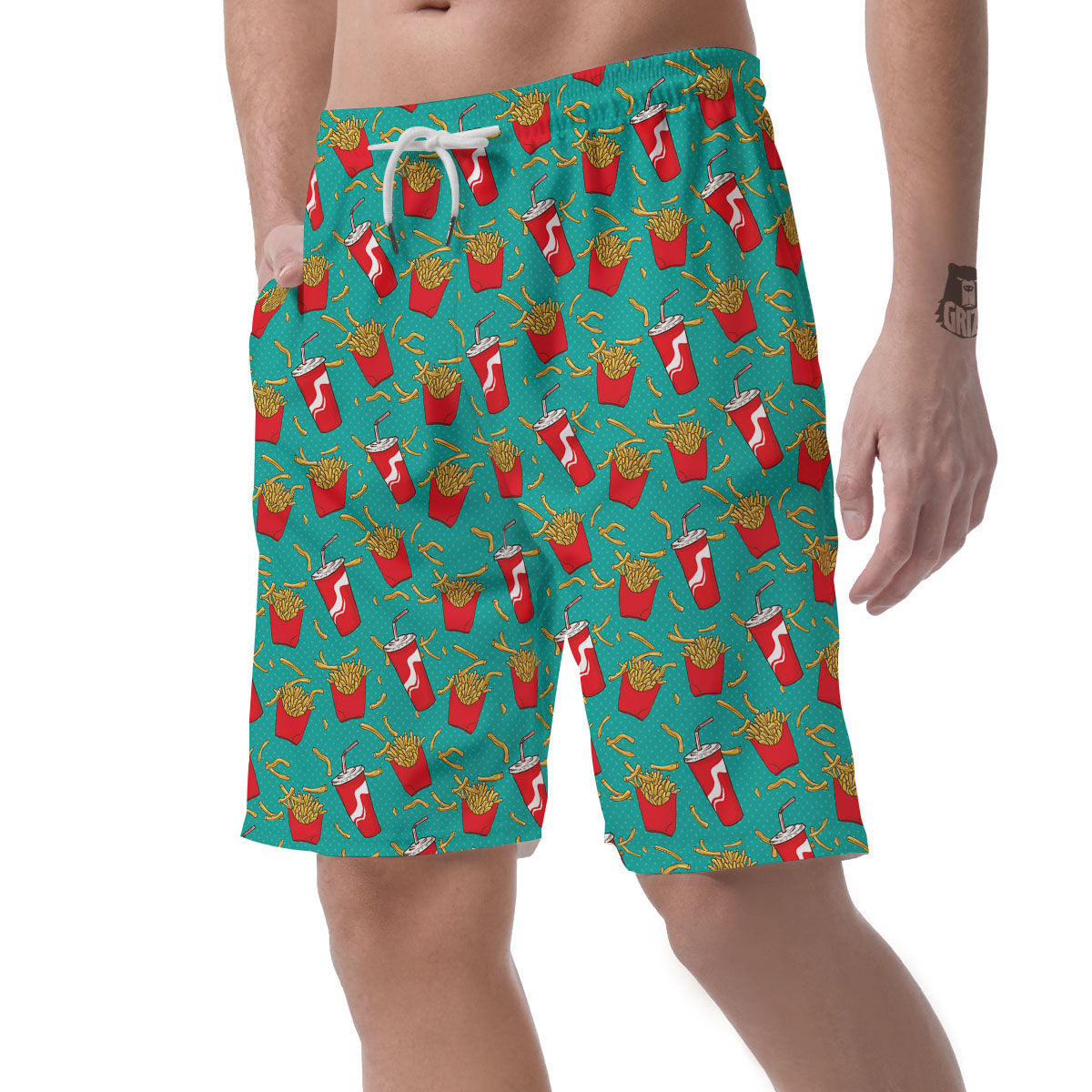 Cola And French Fries Print Pattern Men's Shorts-grizzshop